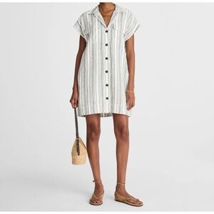 Madewell Utility Striped Linen Shirt Dress Button Front Short Sleeve Sze M NV412
